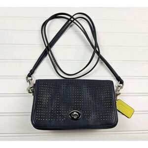 Coach 22387 Legacy Penny Navy Perforated Leather Crossbody Handbag Purse